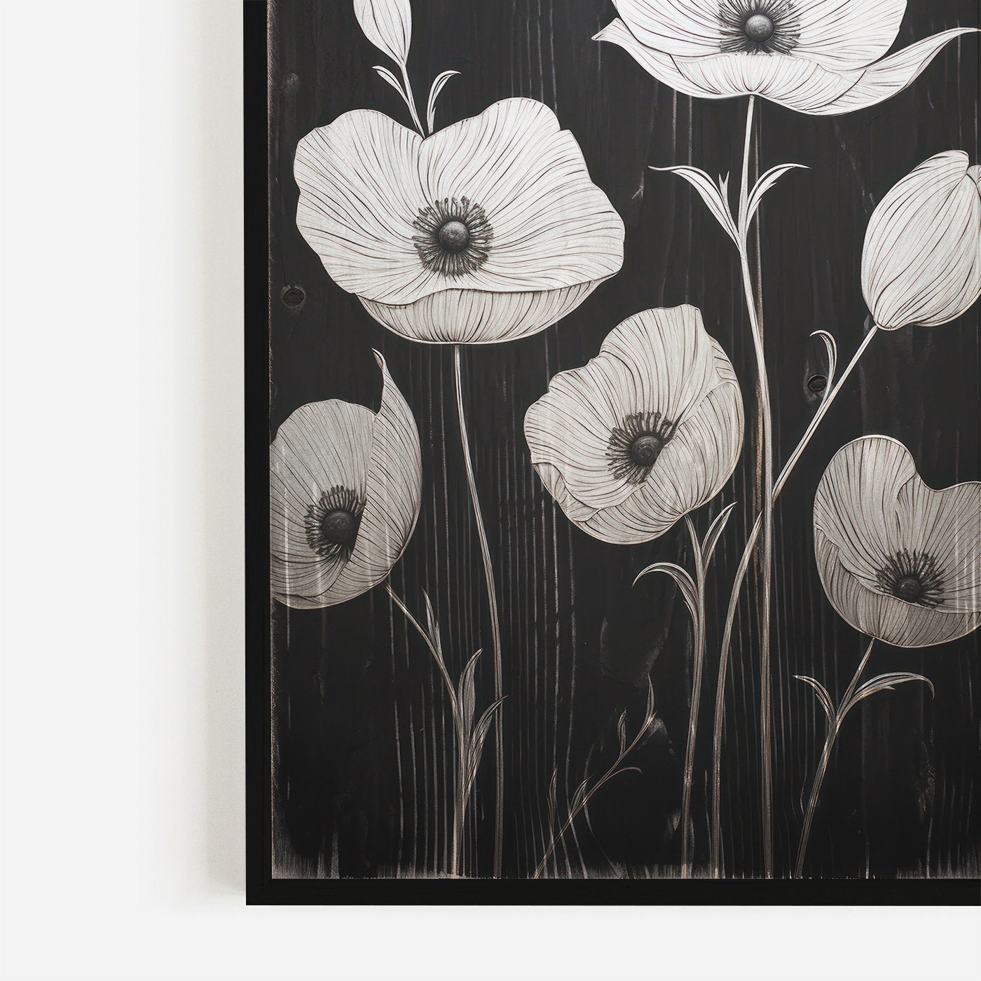 Black Botanical Print, White Flower Print, Rustic Floral Wall Decor, Black & White Floral Print, Farmhouse Home Decor, PRINTABLE Floral Art