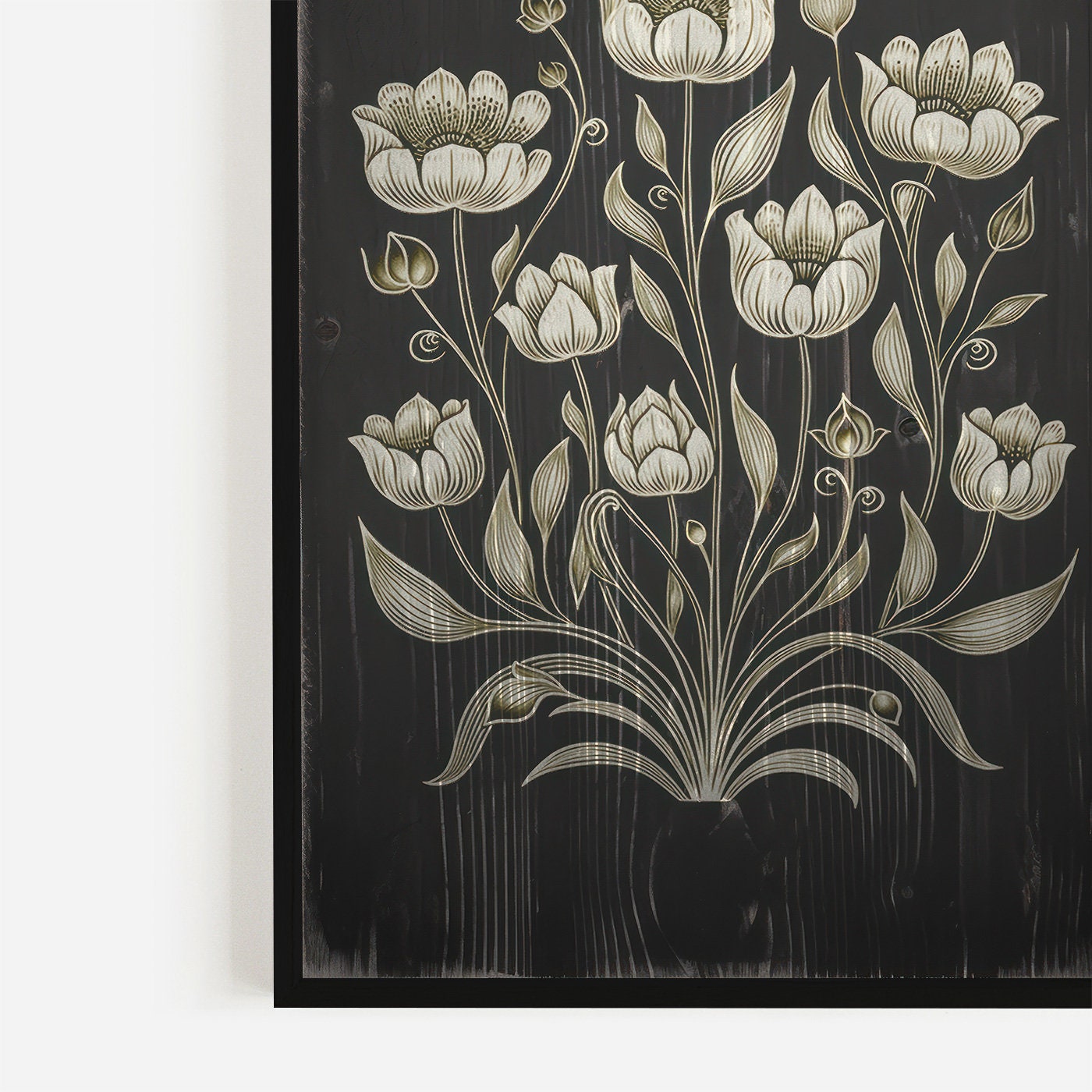 White Flower Print, Black Wood Wall Art, Rustic Floral Wall Decor, Black Floral Art, Black Flower,Farmhouse Home Decor, DIGITAL Floral Print