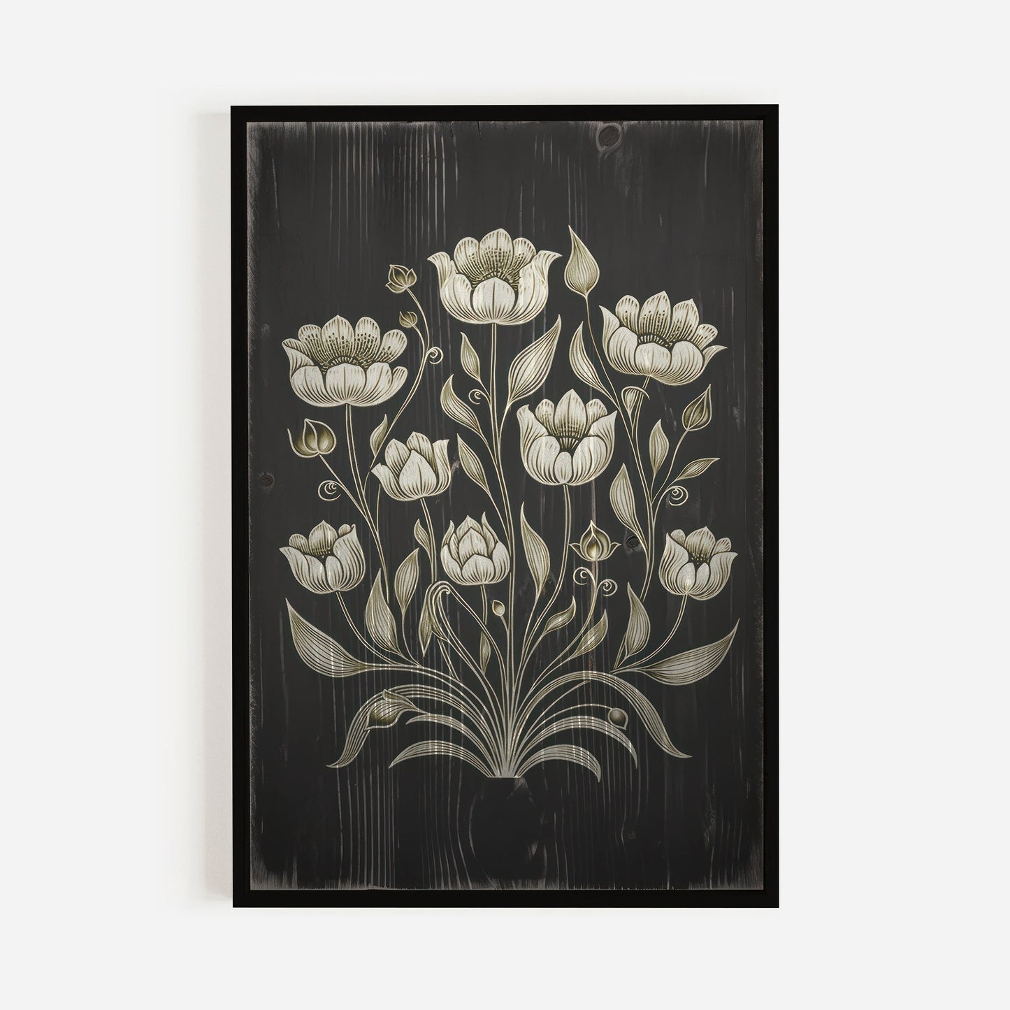 White Flower Print, Black Wood Wall Art, Rustic Floral Wall Decor, Black Floral Art, Black Flower,Farmhouse Home Decor, DIGITAL Floral Print