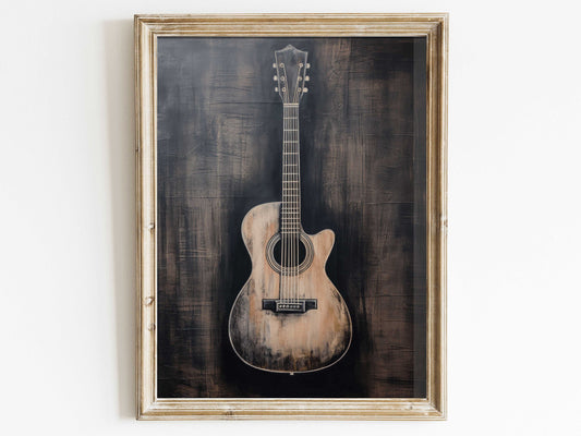 Vintage Acoustic Guitar Wall Art: Rustic Wood Elegance | Instant Digital Download Masterpiece