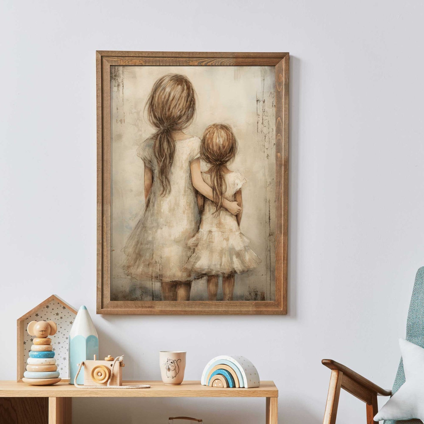 Sisters Bedroom Decor, Sisters Room Print, Sister Painting, Sisterhood Art, Rustic Nursery Decor, DIGITAL Printable Art for Girl's Room