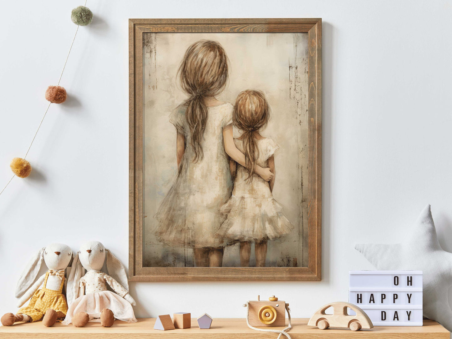 Sisters Bedroom Decor, Sisters Room Print, Sister Painting, Sisterhood Art, Rustic Nursery Decor, DIGITAL Printable Art for Girl's Room