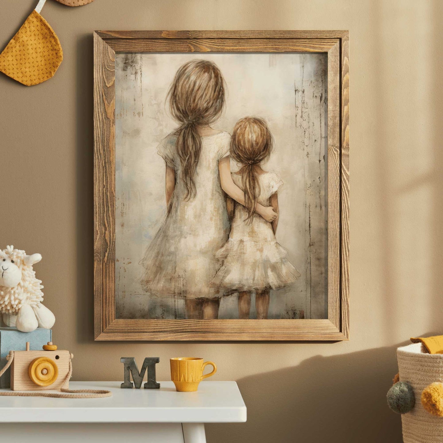 Sisters Bedroom Decor, Sisters Room Print, Sister Painting, Sisterhood Art, Rustic Nursery Decor, DIGITAL Printable Art for Girl's Room