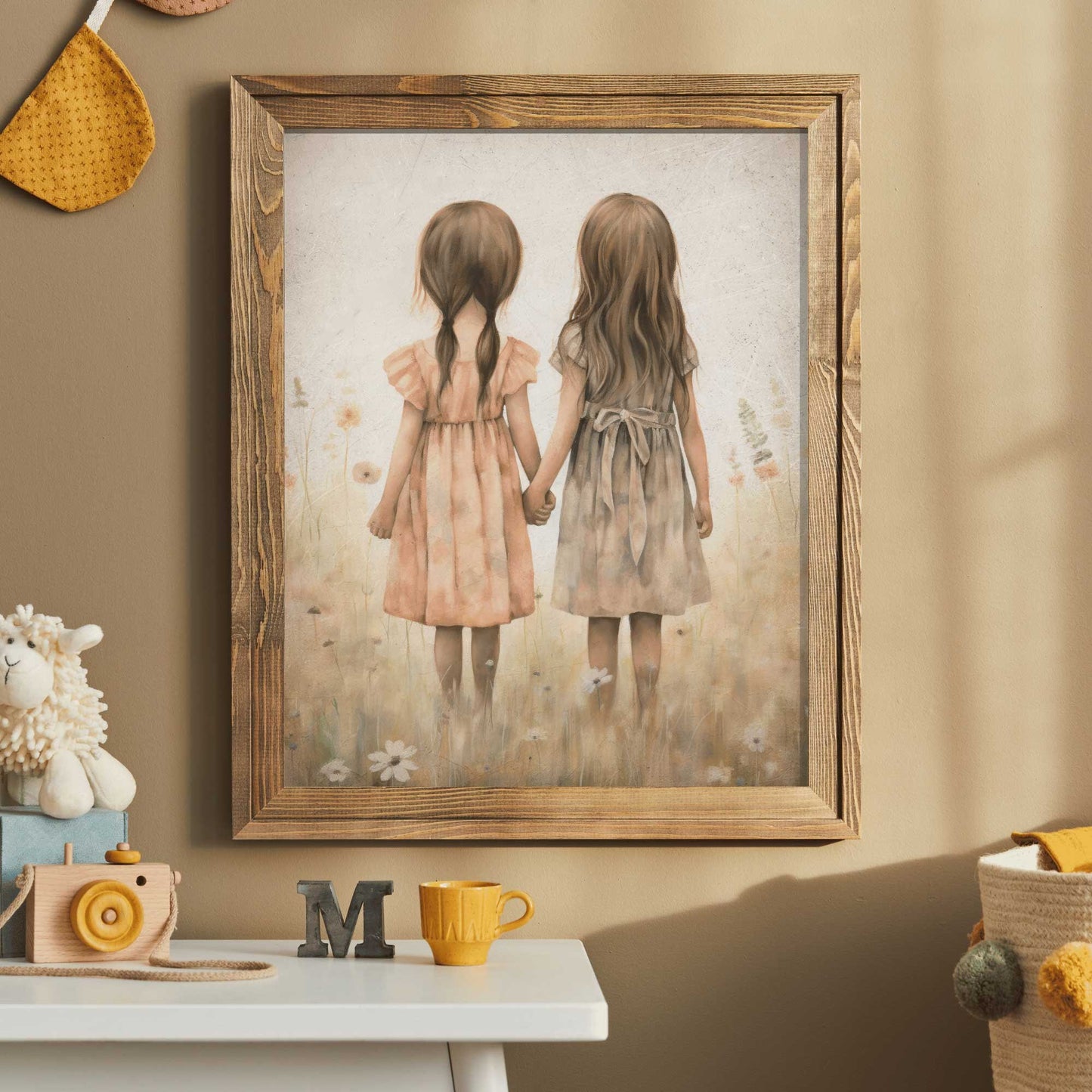 Sister Wall Art, Best Friends Print, Sister Print, Sisterhood Art, Vintage Twin Sister Painting, Little Girls Wall Art, Printable Girl Art