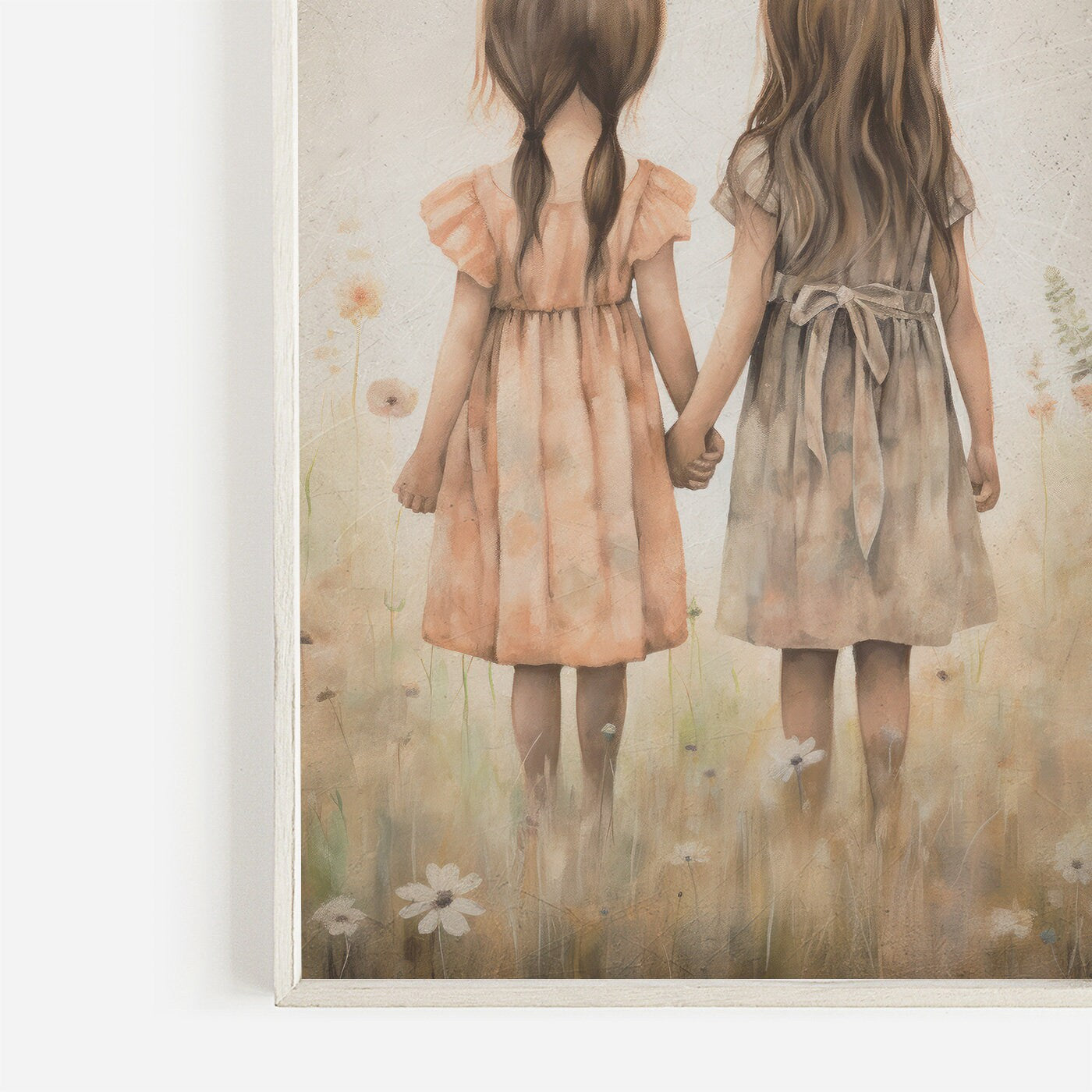 Sister Wall Art, Best Friends Print, Sister Print, Sisterhood Art, Vintage Twin Sister Painting, Little Girls Wall Art, Printable Girl Art