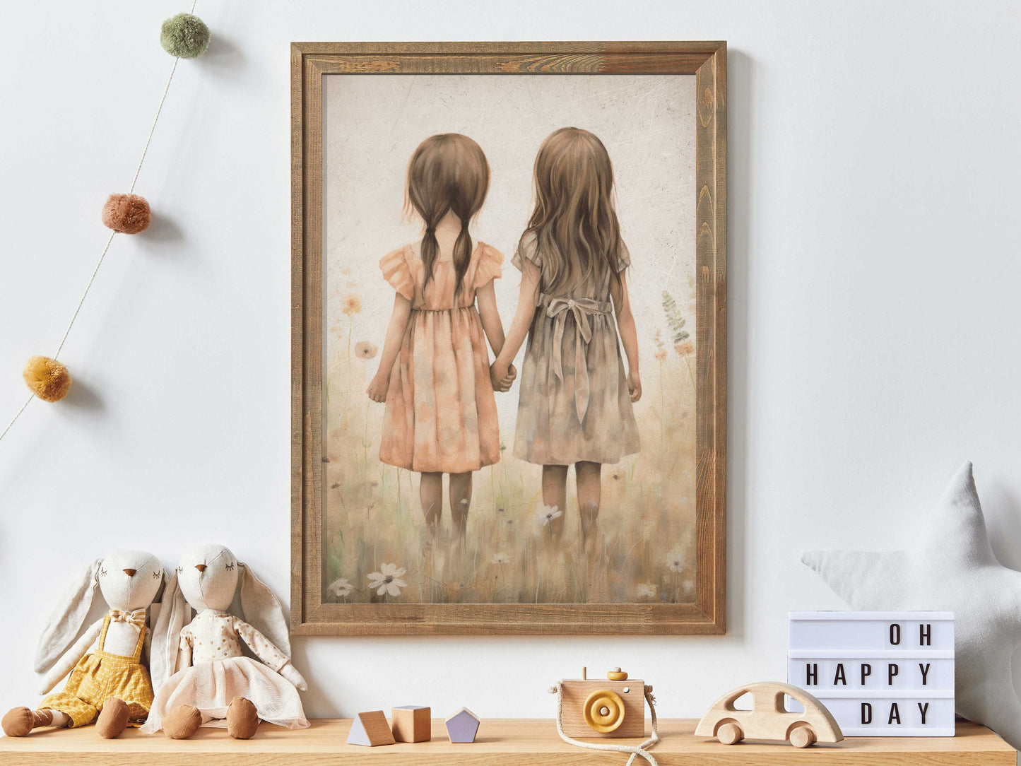 Sister Wall Art, Best Friends Print, Sister Print, Sisterhood Art, Vintage Twin Sister Painting, Little Girls Wall Art, Printable Girl Art