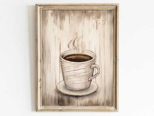 Coffee Art, Coffee Cup Print, Rustic Kitchen Decor, Vintage Wall Art, Distressed Wall Art, Rustic Wall Decor, Coffee Printable Digital Art