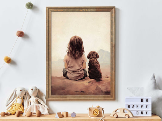 Dog Nursery Decor, Girl and Dog, Puppy Nursery Wall Art, Girls Room Dog Print, Toddler Room Decor Girl, Cute Animal Art, Printable Dog Decor