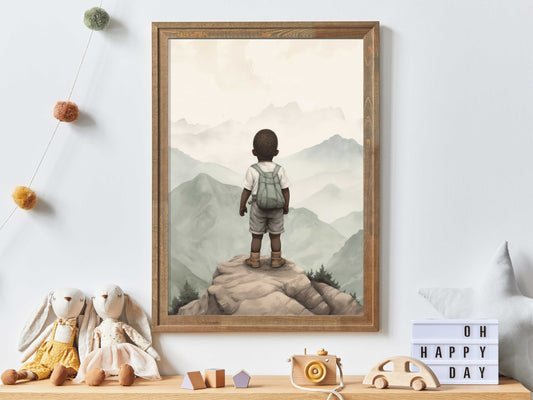 Adventure Toddler Decor, Black Kid Art, African American Nursery, Rustic Kids Room Decor, Explore & Dream Big, Boys Bedroom Printable Art