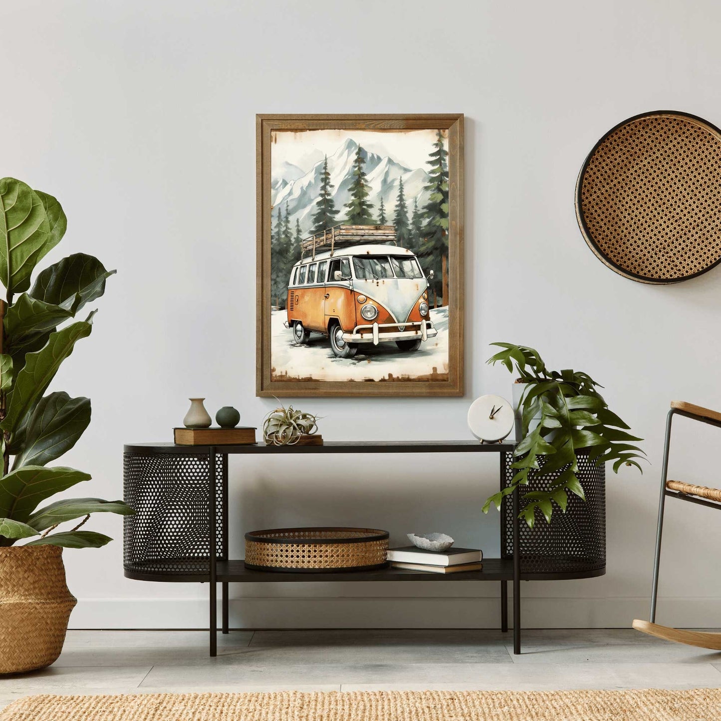 Camper Van Print, Van Life, Nature Art Print, Wanderlust Wall Art, Retro Van Wall Art, VW Bus Print, Mountain and Forest Printable Art