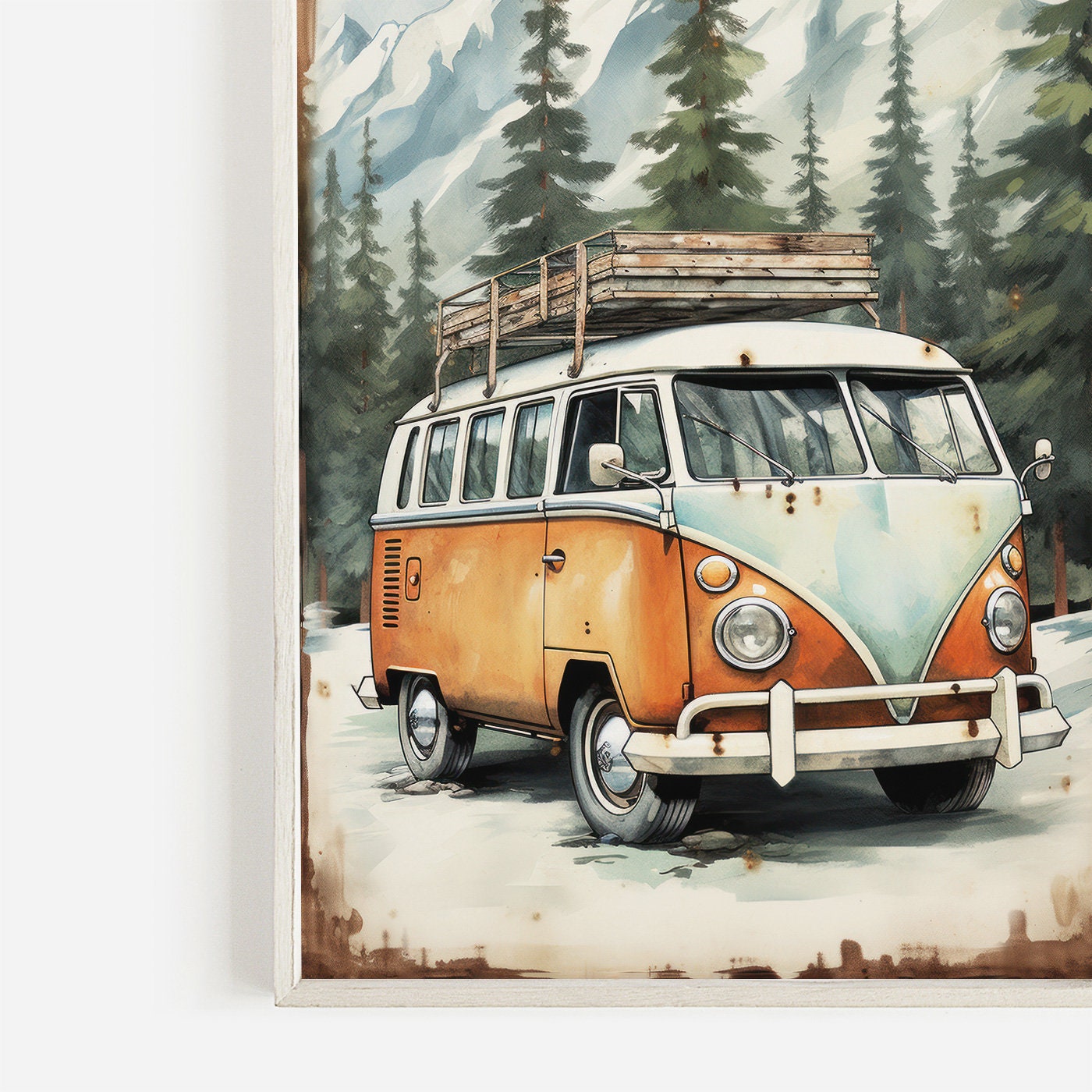 Camper Van Print, Van Life, Nature Art Print, Wanderlust Wall Art, Retro Van Wall Art, VW Bus Print, Mountain and Forest Printable Art