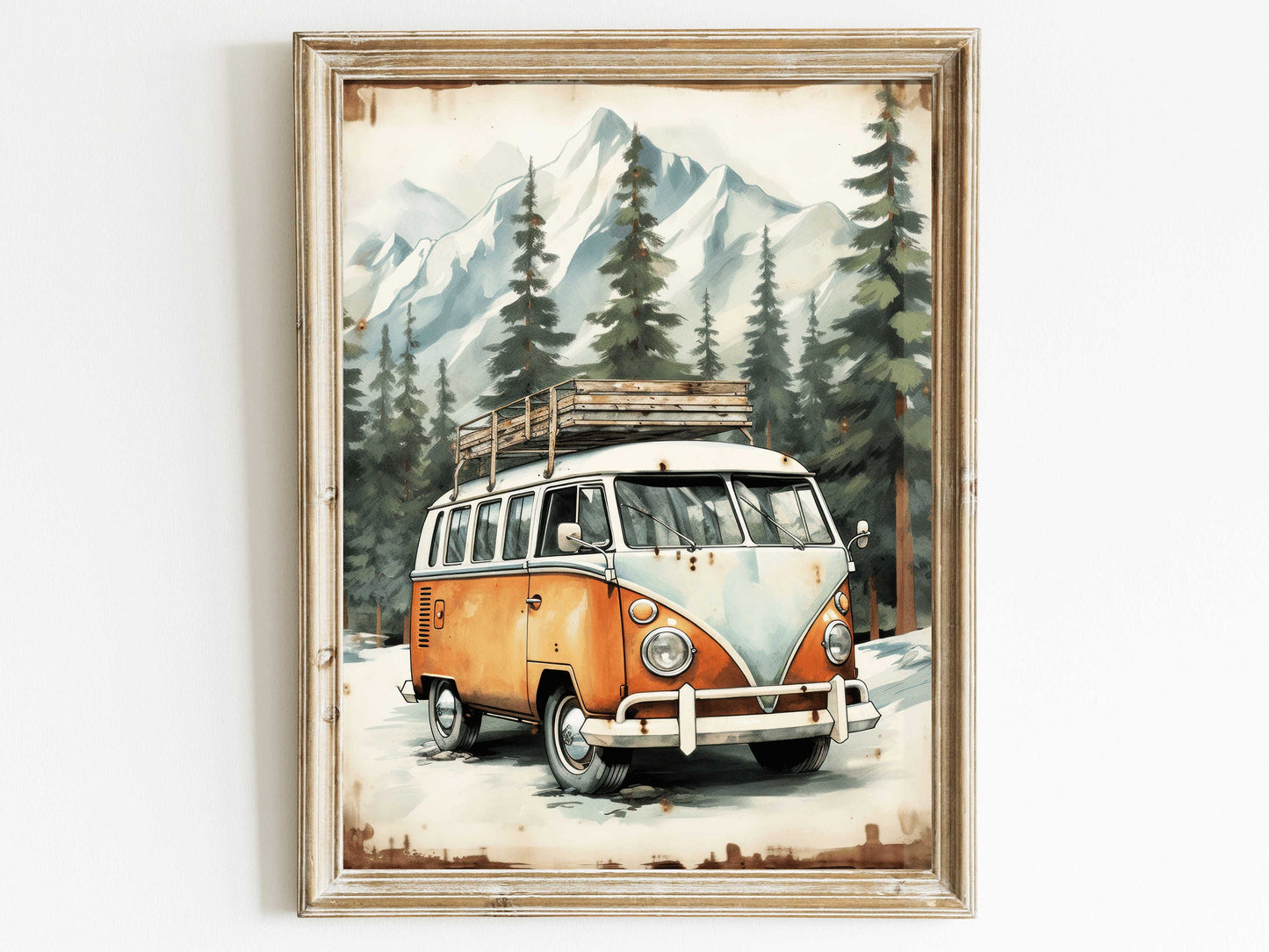 Camper Van Print, Van Life, Nature Art Print, Wanderlust Wall Art, Retro Van Wall Art, VW Bus Print, Mountain and Forest Printable Art