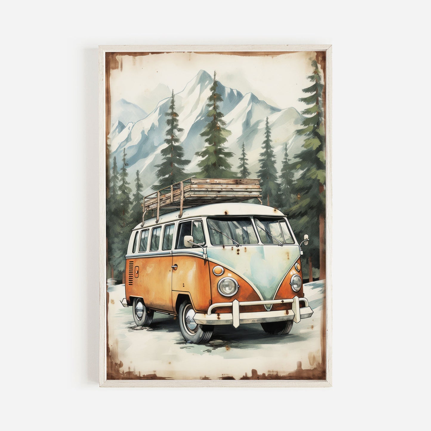 Camper Van Print, Van Life, Nature Art Print, Wanderlust Wall Art, Retro Van Wall Art, VW Bus Print, Mountain and Forest Printable Art