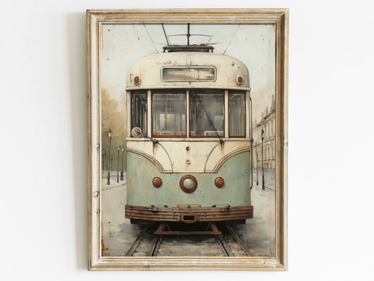 Vintage Tram Print, Old City Print, Transportation Wall Art, Old Tram Painting, DIGITAL Printable Wall ARt