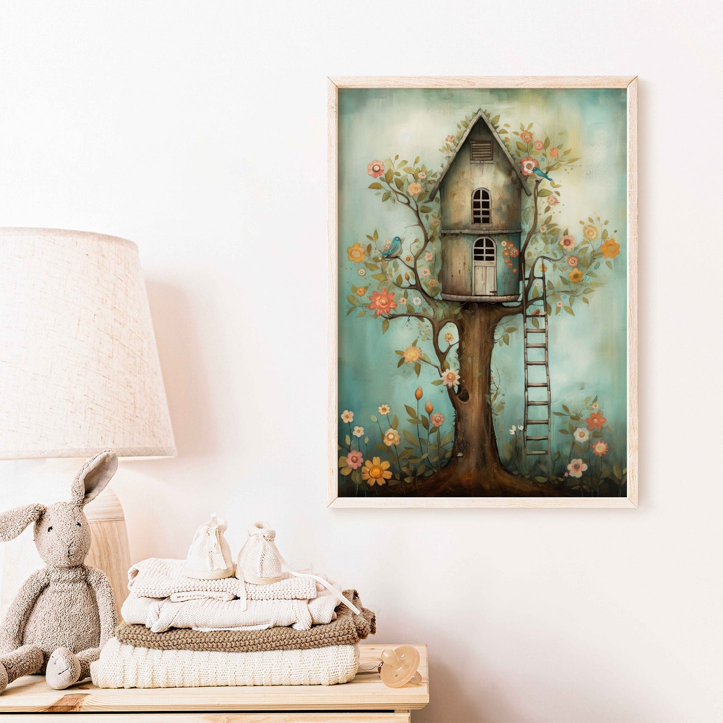 Treehouse Print, Whimsical Wall Art, Nursery Wall Decor, Tree House Wall Decor, Rustic Nursery Art, Tree Cabin, PRINTABLE Kids Wall Art