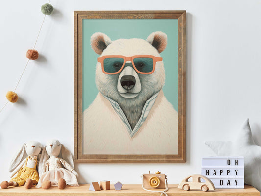 Cool Bear Wall Art, Polar Bear Nursery, Animal Wall Art, Wearing Sunglasses, Bear Nursery Print, Toddler Room Decor Boy, Printable Wall Art