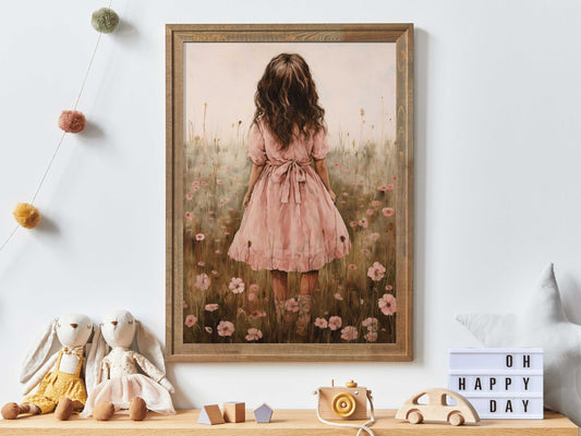 Wildflower Field Art, Nursery Flower Decor, Cute Girls Room Art, Rustic Vintage Nursery Art, Toddler Room Decor Girl,Printable Girl Wall Art