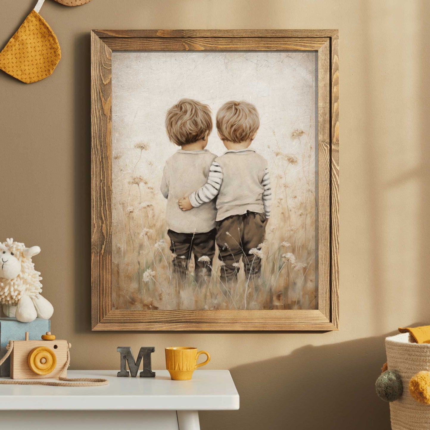 Twins Wall ARt, Brothers Room Print, Twin Brothers Painting, Brothers Bedroom Decor, Rustic Toddler Room Decor Boy, PRINTABLE Twins Art