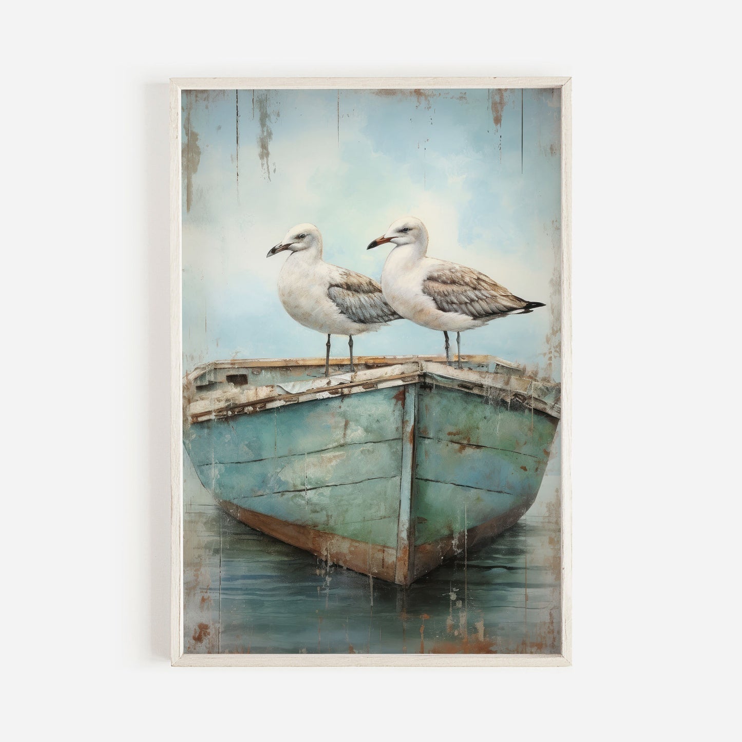 Seagull Wall Art, Sea Bird Art, Sea Gull Print, Row Boat Wall Art, Sea & Coastal Landscape Decor, Nautical Home Decor, DIGITAL Printable Art