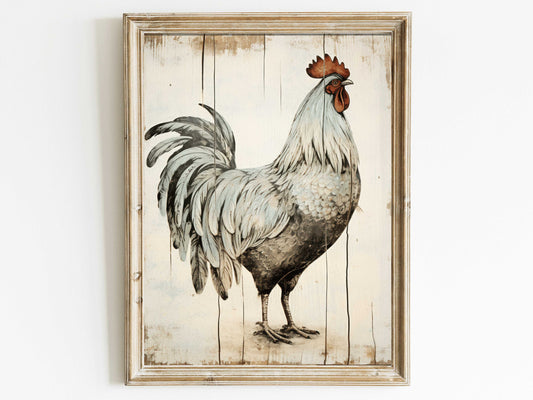 Vintage Rooster Print, Cock Wall Art, Rustic Farmhouse Decor, Poultry Print, Farm Animal Painting, Chicken Print, Printable Homestead Art