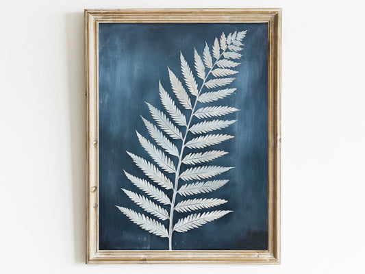 Blue Fern Print, Fern Wall Art, Botanical Wall Art, Rustic Home Decor, Black Wood Inspired Art, Plant Art Print, Printable Vintage Artwork