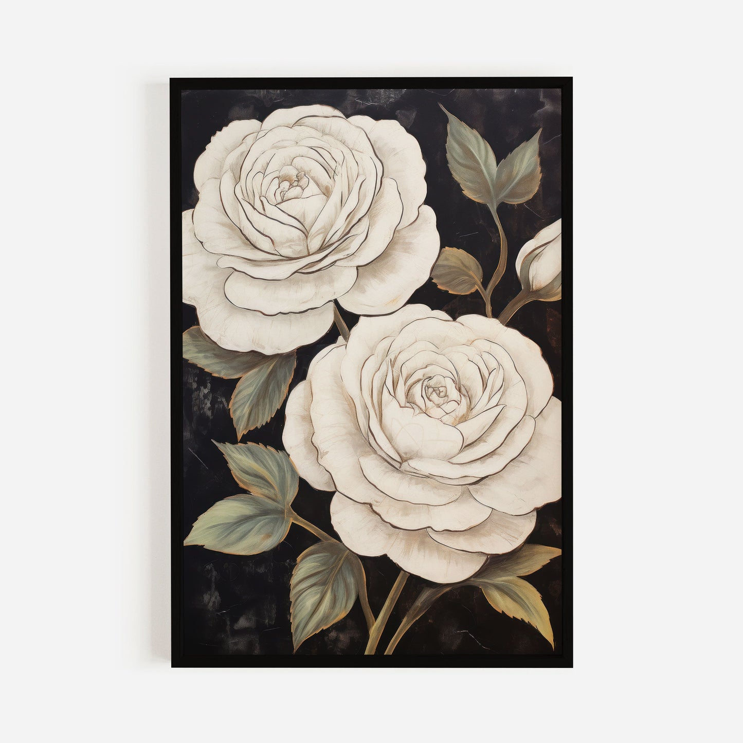 White Rose Painting, Rose Wall Art, Rustic Floral Decor, Black & White Floral Print, Farmhouse Home Decor, Vintage Flower Art, Printable Art