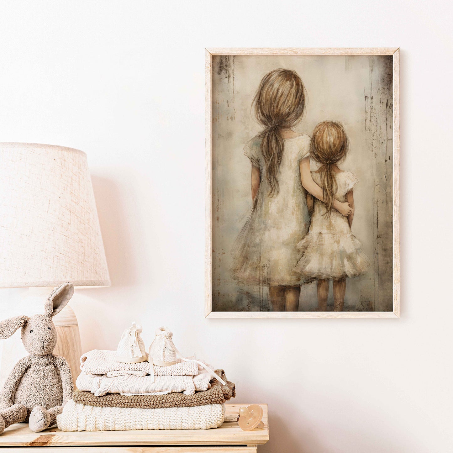 Sisters Bedroom Decor, Sisters Room Print, Sister Painting, Sisterhood Art, Rustic Nursery Decor, DIGITAL Printable Art for Girl's Room