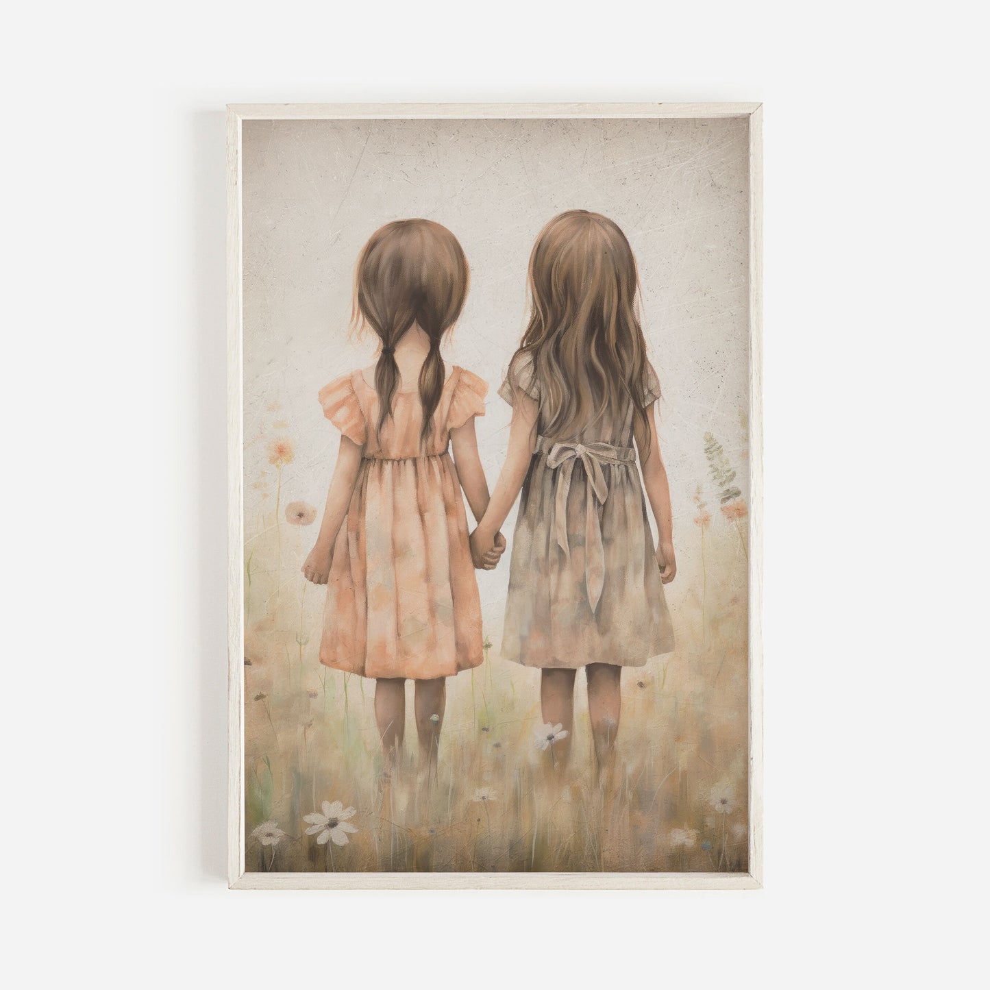 Sister Wall Art, Best Friends Print, Sister Print, Sisterhood Art, Vintage Twin Sister Painting, Little Girls Wall Art, Printable Girl Art