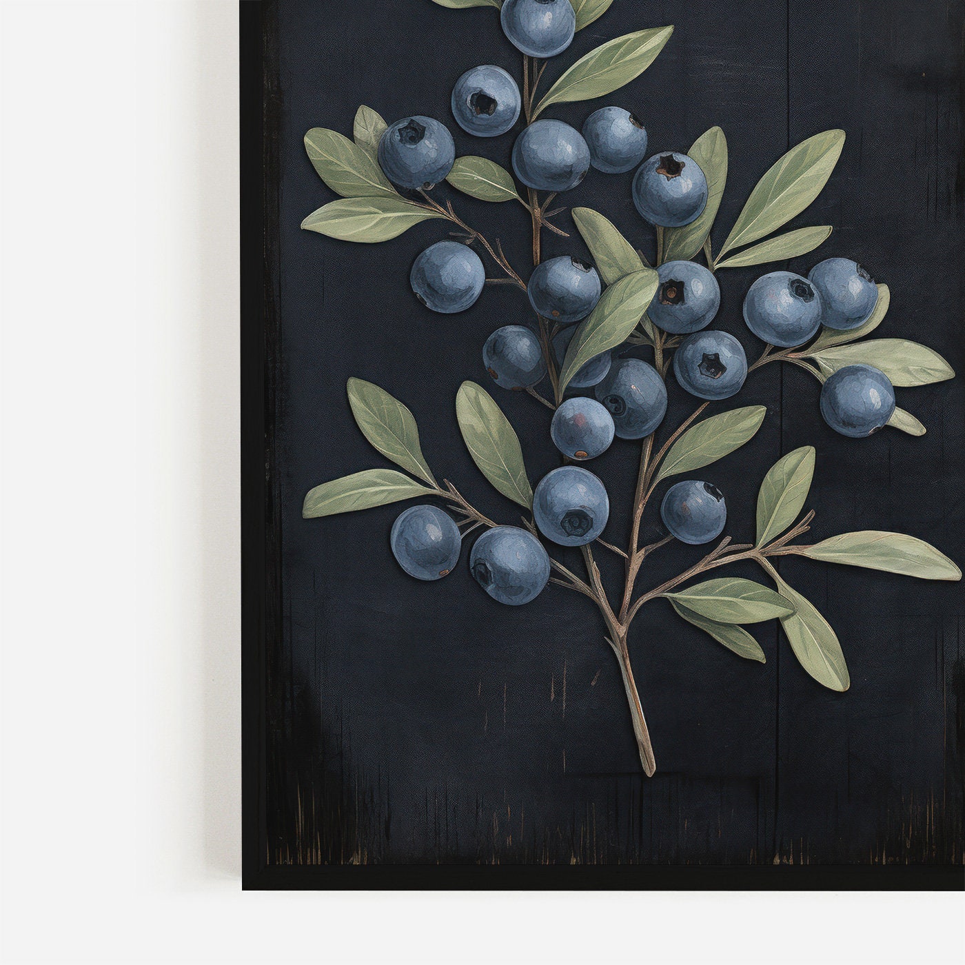 Blueberry Print, Black Botanical Wall Art, Berry Art, Scandinavian Wall Decor, Autumn Home Decor, Dark Academia, PRINTABLE Plant Walll Art