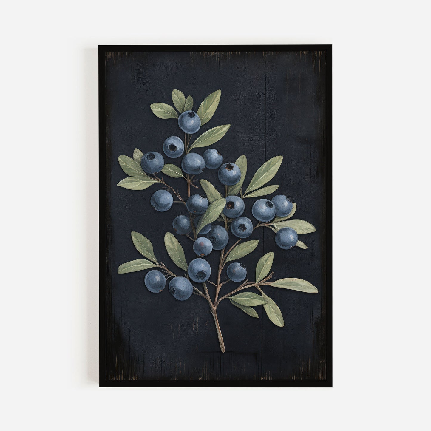 Blueberry Print, Black Botanical Wall Art, Berry Art, Scandinavian Wall Decor, Autumn Home Decor, Dark Academia, PRINTABLE Plant Walll Art