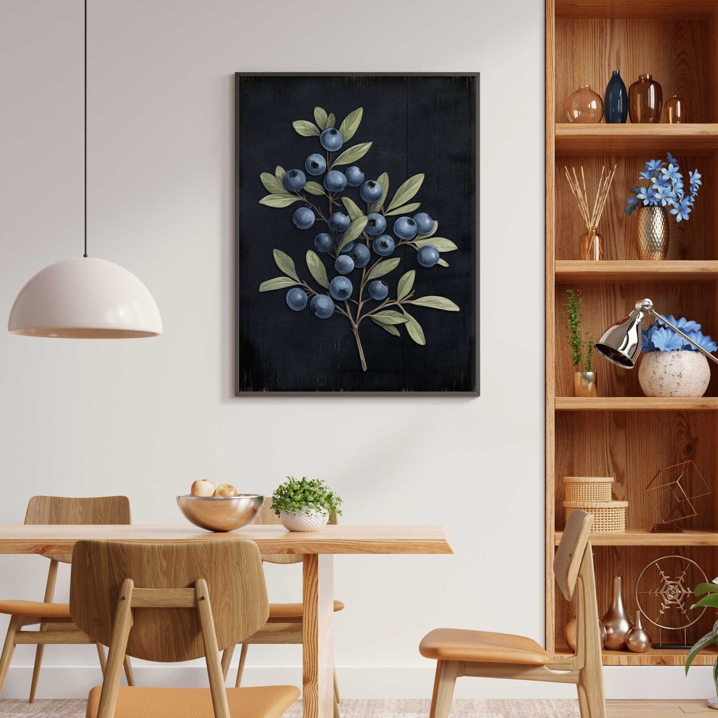 Blueberry Print, Black Botanical Wall Art, Berry Art, Scandinavian Wall Decor, Autumn Home Decor, Dark Academia, PRINTABLE Plant Walll Art