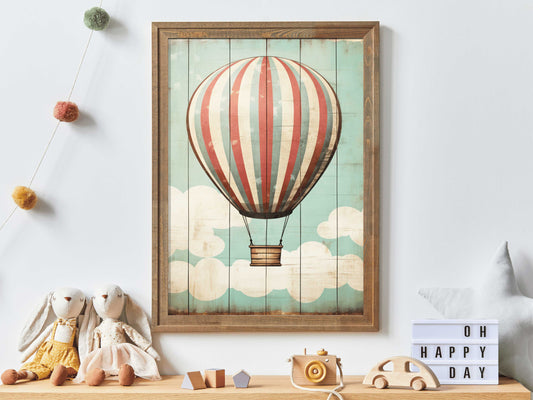 Vintage Hot Air Balloon Print, Rustic Nursery Decor, Whimsical Art, Colorful Vintage Prints, Distressed Wall Art, DIGITAL Printable Artwork