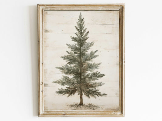 Spruce Tree Art, Christmas Tree Print, Vintage Christmas Wall Art, Minimalist Art, Fir Tree, Rustic Decor, Tree Wall Art, Printable Xmas Art