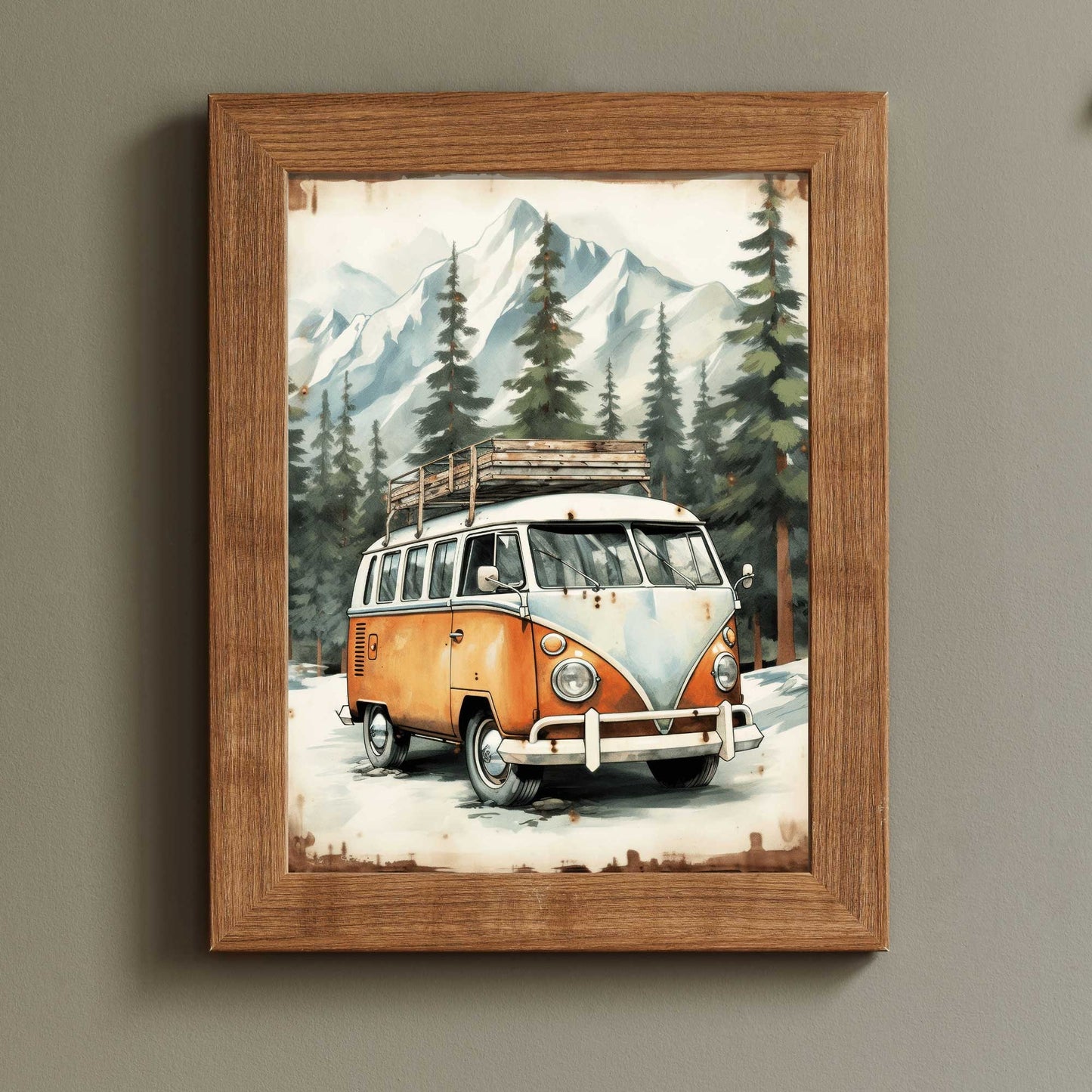 Camper Van Print, Van Life, Nature Art Print, Wanderlust Wall Art, Retro Van Wall Art, VW Bus Print, Mountain and Forest Printable Art