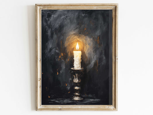 Vintage Wall Art, Candlelight Art Print, Dark Wall Decor, Cozy Wall Art, Rustic Painting, Minimalist Vintage Art, Digital Printable Art