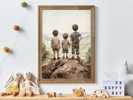 Brothers Bedroom Decor, Brothers Room Print, Three Brothers Painting, Best Friends Boy Adventure Nursery Decor, PRINTABLE Kids Wall Art