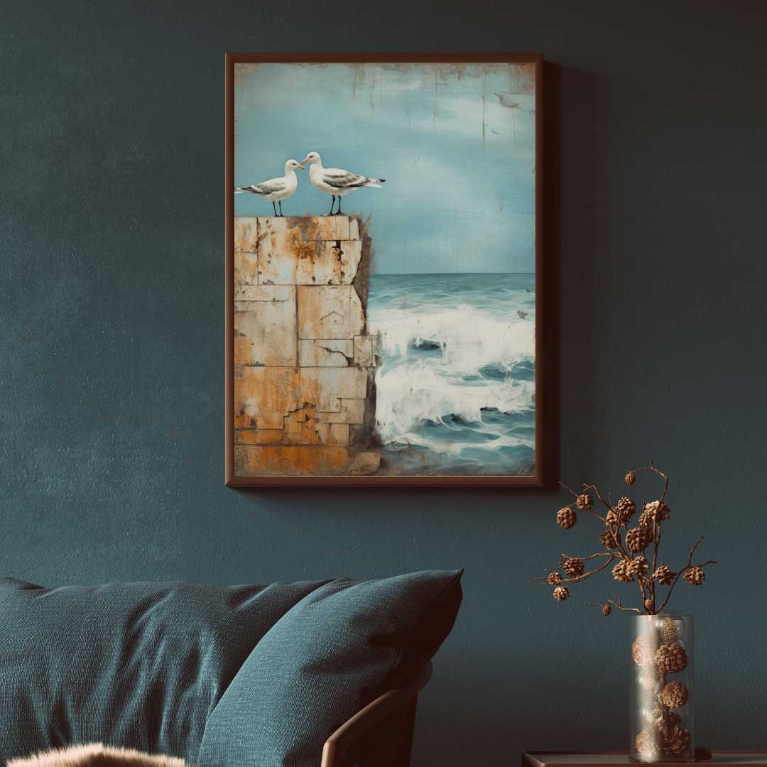Seagull Print, Sea Bird Wall Art, Beach Painting, Sea & Coastal Landscape Wall Decor, Distressed Vintage Art, DIGITAL Printable Sea Gull Art