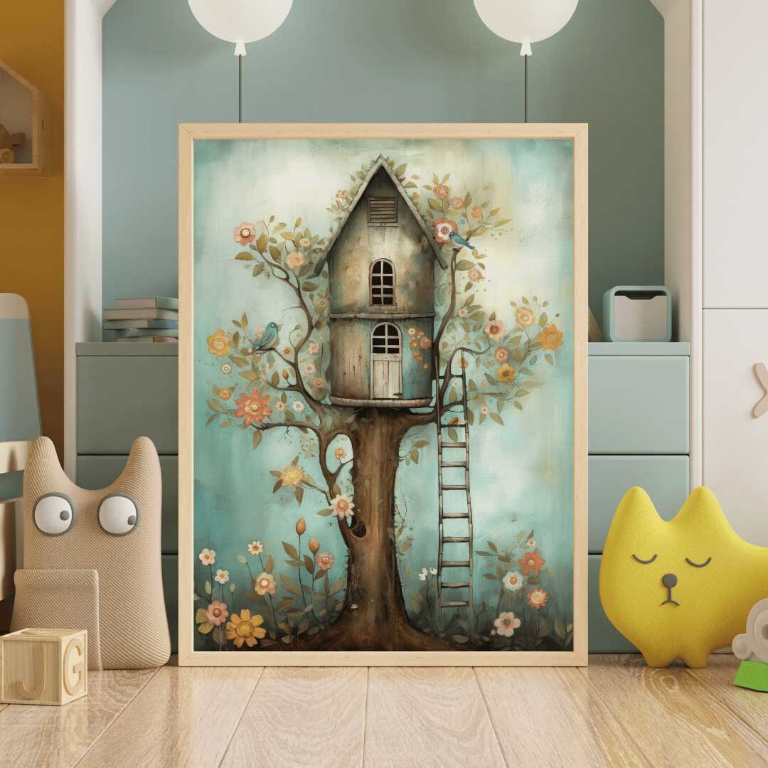 Treehouse Print, Whimsical Wall Art, Nursery Wall Decor, Tree House Wall Decor, Rustic Nursery Art, Tree Cabin, PRINTABLE Kids Wall Art