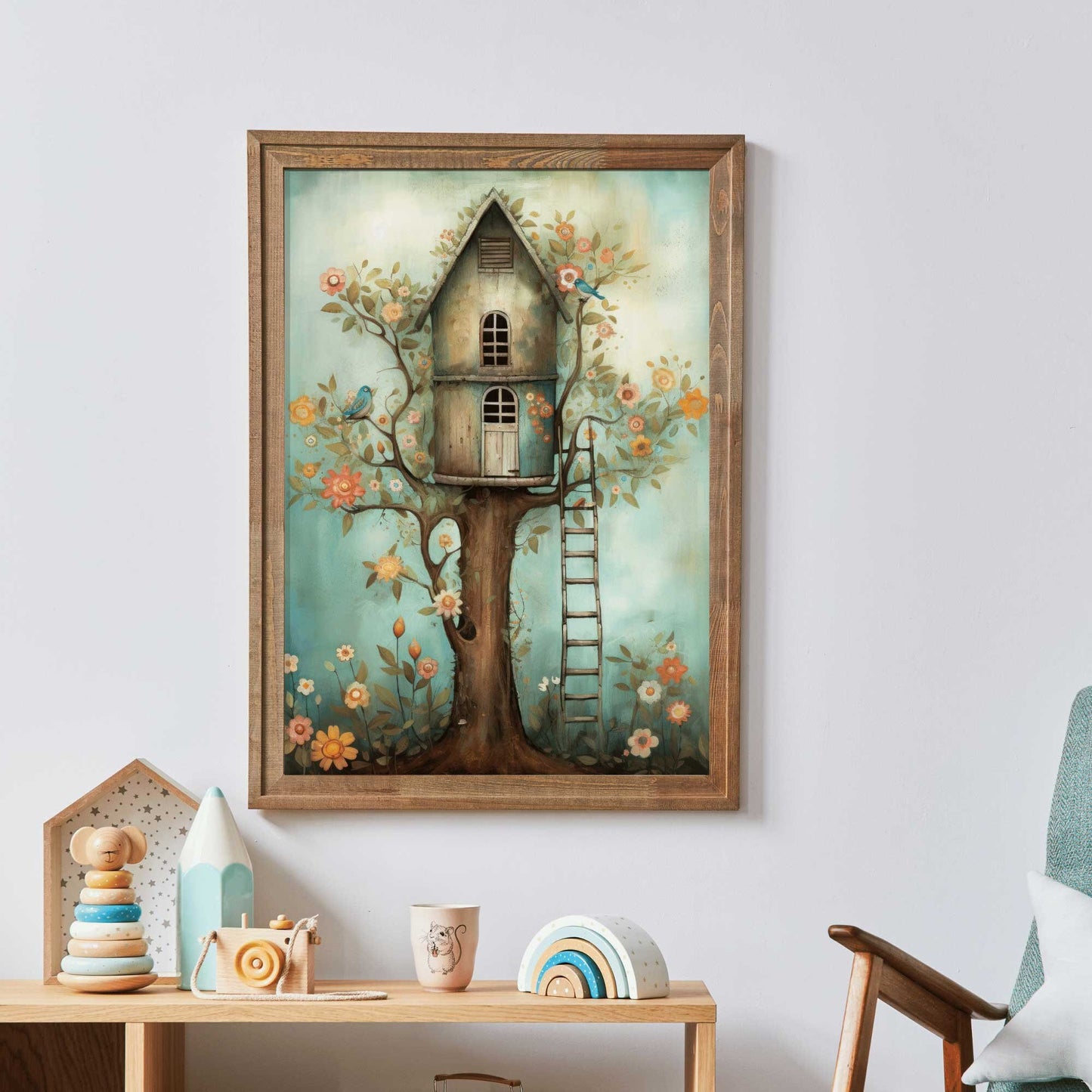 Treehouse Print, Whimsical Wall Art, Nursery Wall Decor, Tree House Wall Decor, Rustic Nursery Art, Tree Cabin, PRINTABLE Kids Wall Art