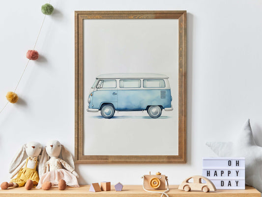 Retro Van Print, Car Nursery Decor, Vehicle & Transportation Nursery Wall Art, Boys Room Decor, Camper Van Art Print, PRINTABLE Wall Art