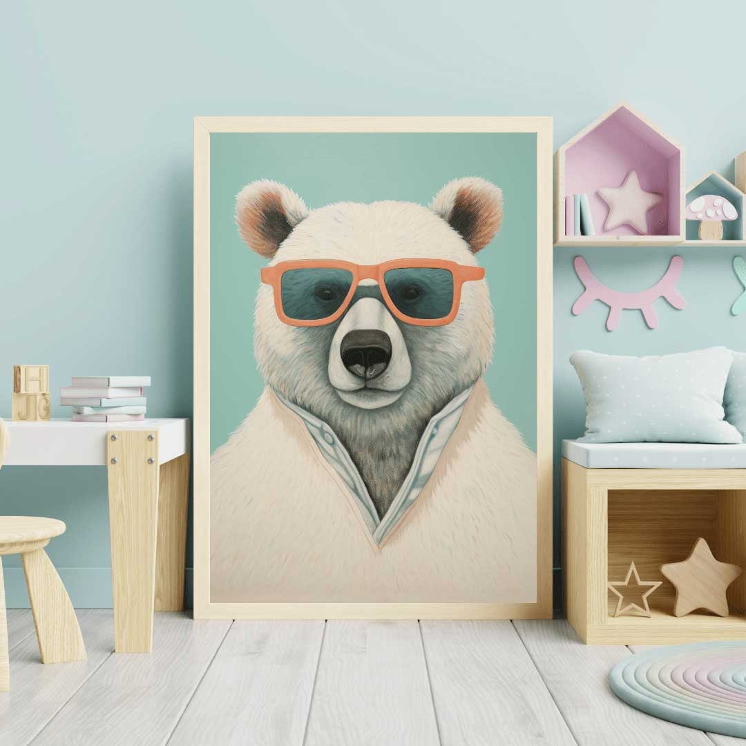 Cool Bear Wall Art, Polar Bear Nursery, Animal Wall Art, Wearing Sunglasses, Bear Nursery Print, Toddler Room Decor Boy, Printable Wall Art