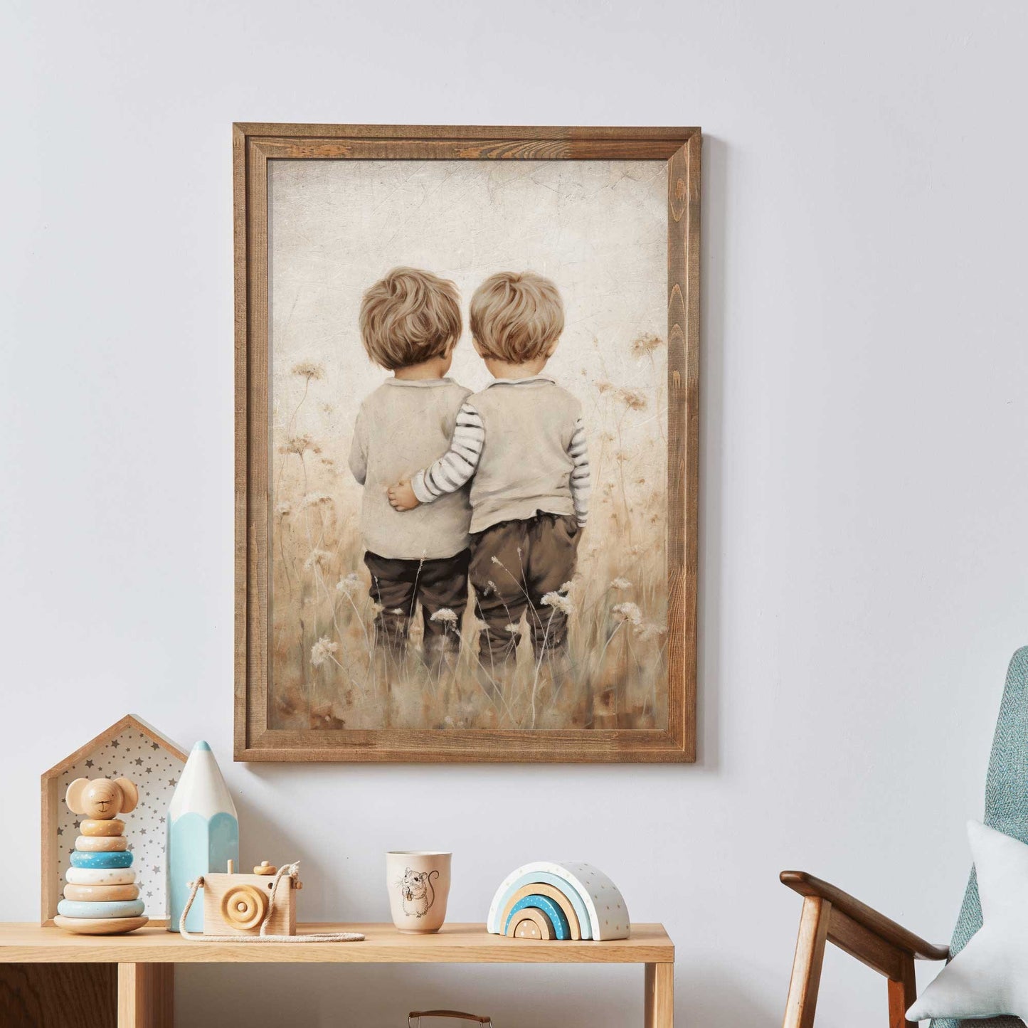 Twins Wall ARt, Brothers Room Print, Twin Brothers Painting, Brothers Bedroom Decor, Rustic Toddler Room Decor Boy, PRINTABLE Twins Art