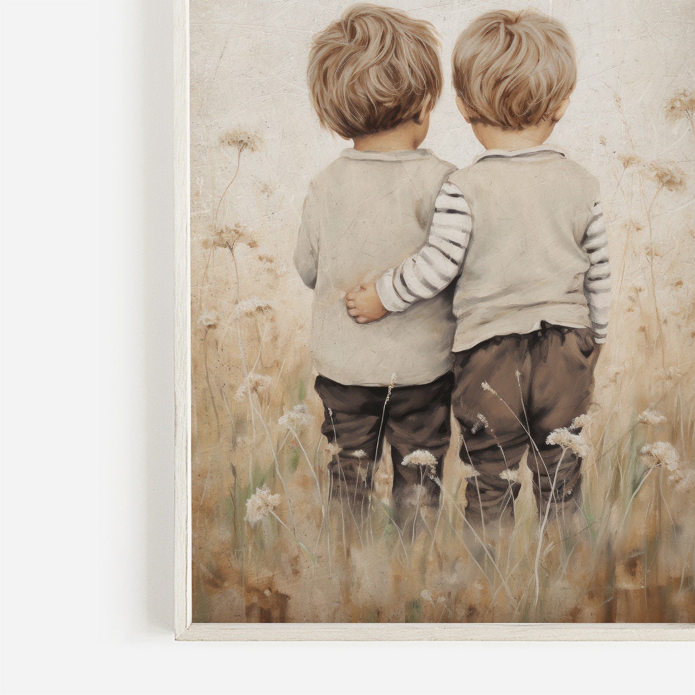 Twins Wall ARt, Brothers Room Print, Twin Brothers Painting, Brothers Bedroom Decor, Rustic Toddler Room Decor Boy, PRINTABLE Twins Art