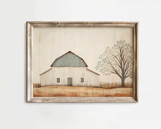 Barn Wall Art, Farmhouse Wall Decor, Vintage Countryside Print, Old Barn Painting, Rustic Home Decor, ePrintable Country Style Home Decor