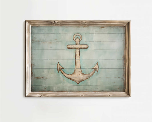 Anchor Wall Decor, Nautical Wall Art, Maritime Painting, Rustic Wall Decor, Vintage Art Print, Wood-sign Inspired Art, PRINTABLE Wall Art,