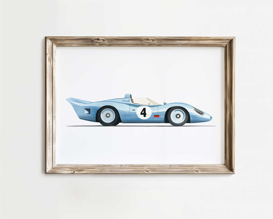 Blue Vintage Racing Car Print, Racing Car Nursery Art, Vintage Car Art, Cool Boys Room Decor, Car Art Print, PRINTABLE Kids Room Art