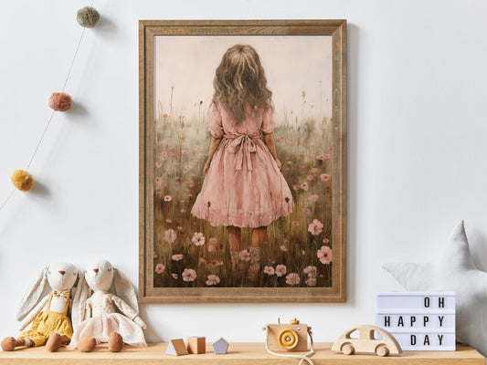 Wildflower Field Art, Nursery Flower Decor, Cute Girls Room Art, Rustic Vintage Nursery Art, Toddler Room Decor Girl,Printable Girl Wall Art