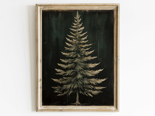 Dark Fir Tree Print, Christmas Wall Decor, Christmas Tree Print, Spruce Tree Painting, Rustic Home Decor, Printable Christmas Wall Art