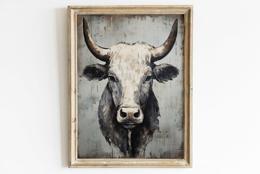 Bull Wall Art, Bull Portrait Art, Cow Wall Art, Rustic Farmhouse Decor, Country Home Decor, Farm Animal Print, Digital Printable Cattle Art