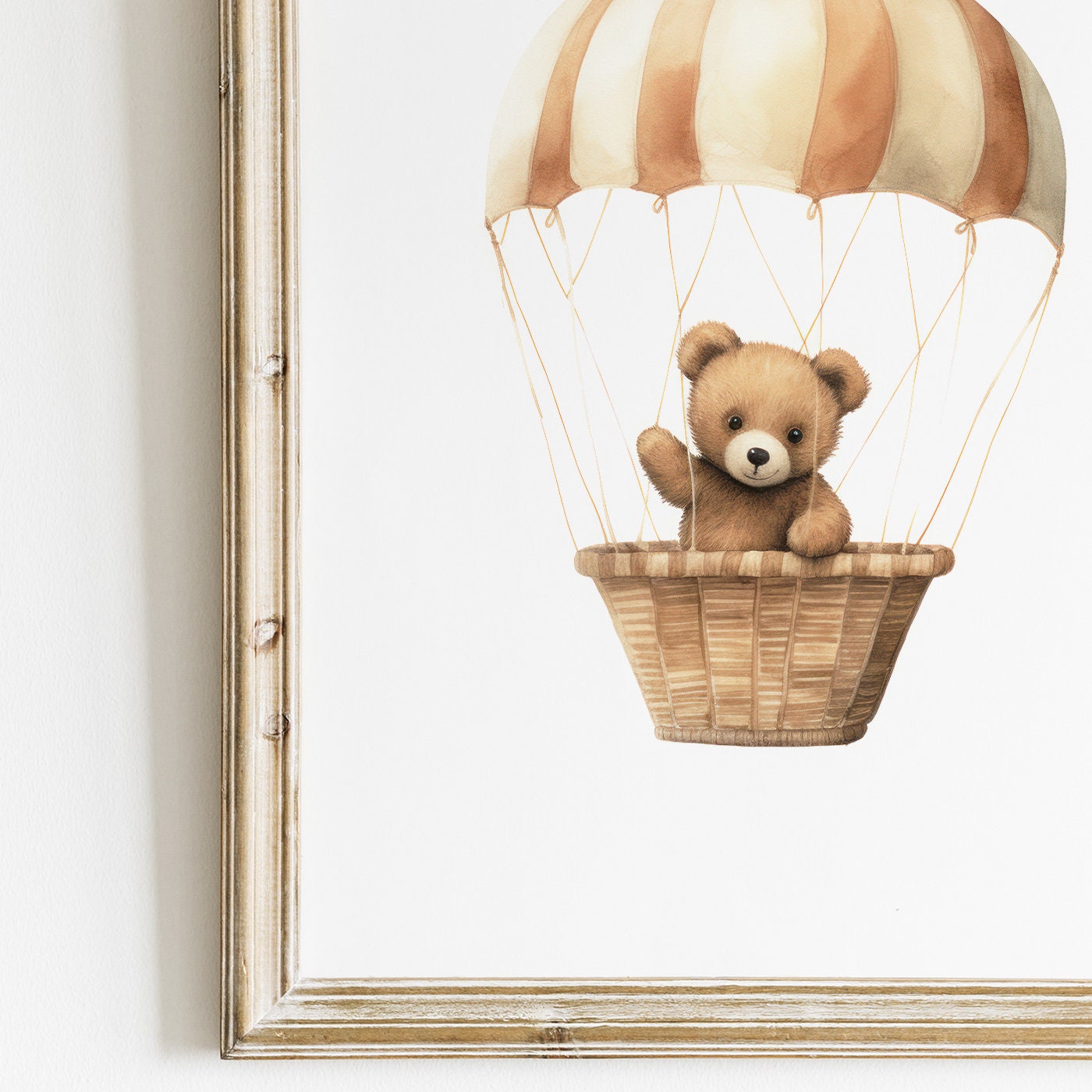 Cute Bear Nursery Art Print, Bear in Parachute, Hot Air Balloon Nursery Print, Nursery Decor, Baby Shower Gift, PRINTABLE Nursery Art